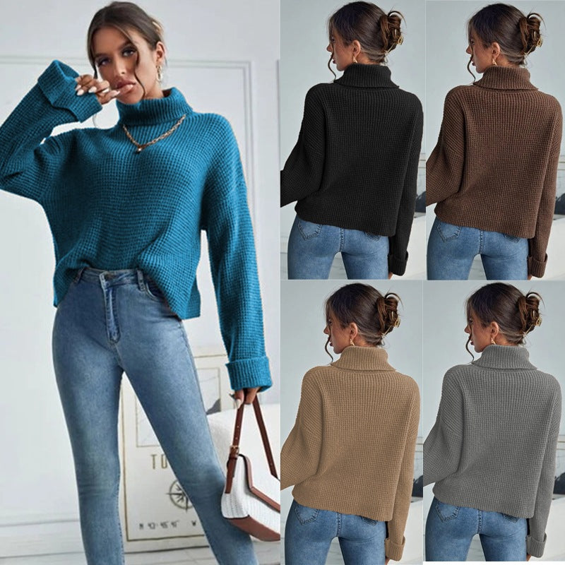 Damen Grober Strickpullover mit hohem Kragen und lässigem Fit Drune