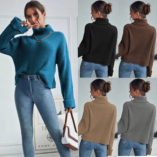 Damen Grober Strickpullover mit hohem Kragen und lässigem Fit Drune