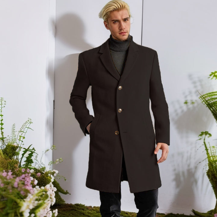 Herren eleganter Langmantel mit goldenen Knöpfen und klassischem Schnitt Drune