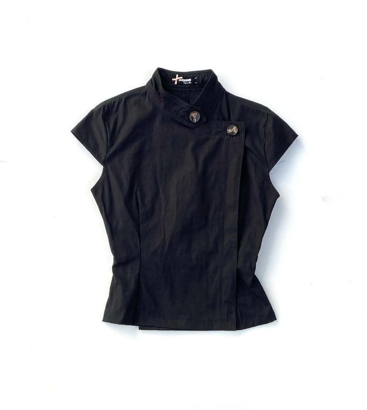 Damen Modisches Kurzarmshirt mit Stehkragen und dezenten Knopfdetails Drune
