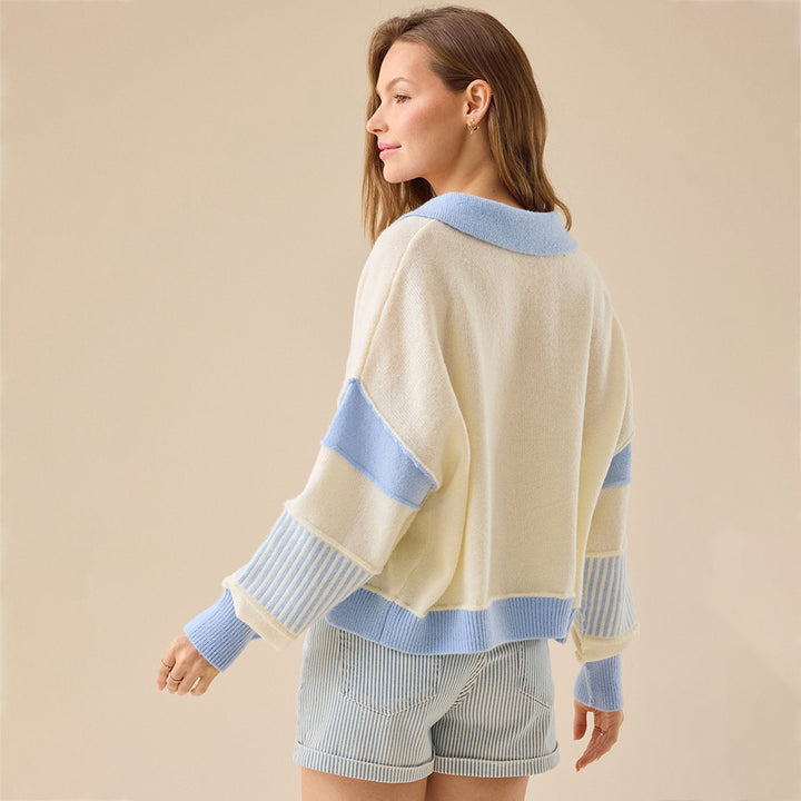 Damen Lässiger Pullover mit modernem Kragen und strukturiertem Design Drune
