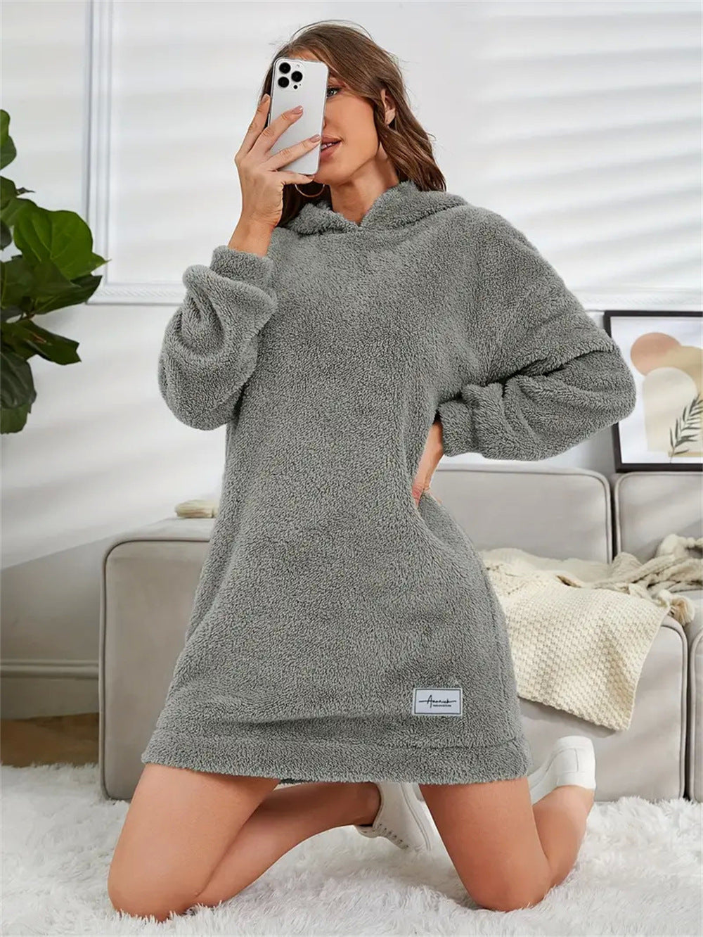 Damen Kuscheliges Hoodie-Kleid Drune