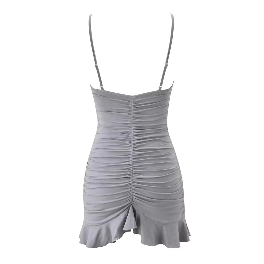 Damen verführerisches Minikleid mit Rüschensaum und glitzerndem Detail Drune