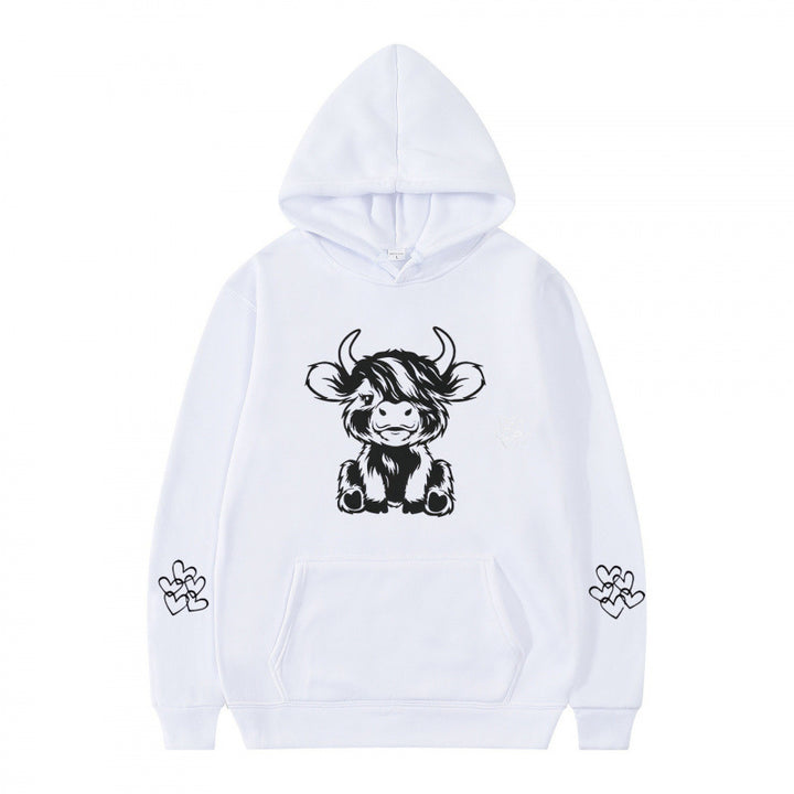 Damen Kapuzensweater mit entzückendem Kuhmotiv und praktischen Kängurutaschen Drune