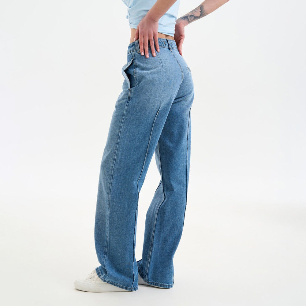 Damen weite high-waist Jeans mit trendigem Vintage-Design Drune