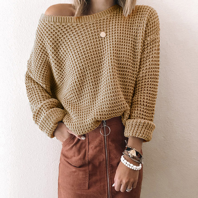 Damen lässiger Strickpullover mit weitem Schnitt und off-shoulder Design Drune