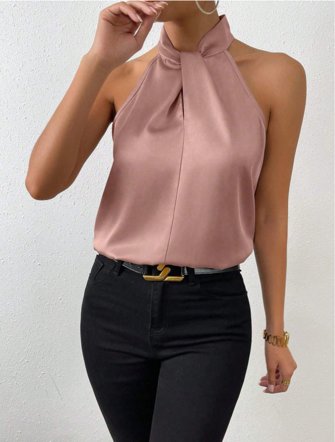 Drune | Damen Knoten Hals Stil Top Seide