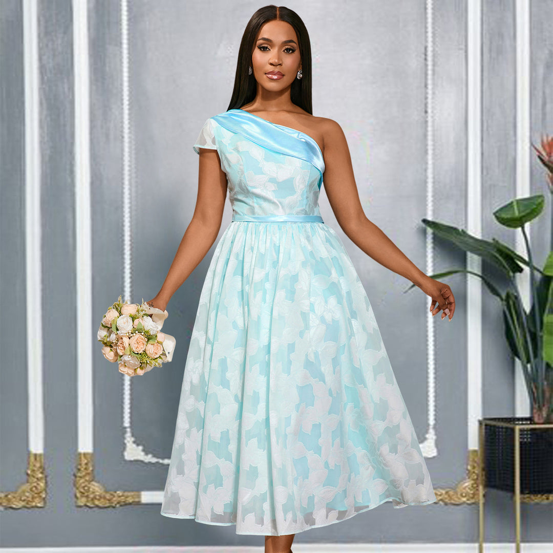 Damen Chiffon Abendkleid mit asymmetrischem Ausschnitt Drune