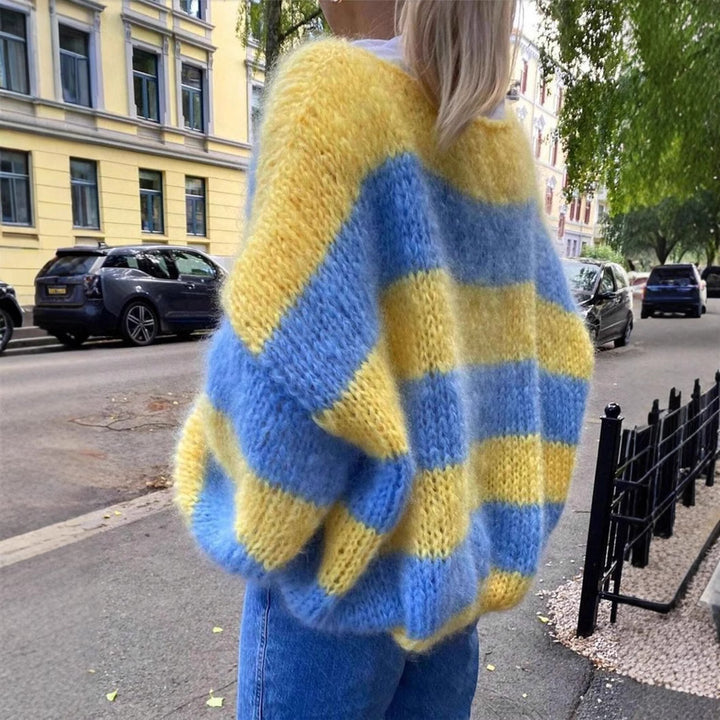 Damen Oversized Strickpullover mit auffälligem Streifenmuster Drune