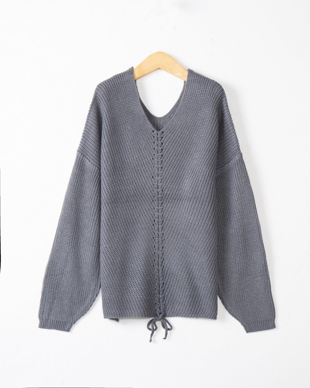 Damen Grobstrick Pullover mit attraktivem V-Ausschnitt und praktischen Kordeldetails Drune
