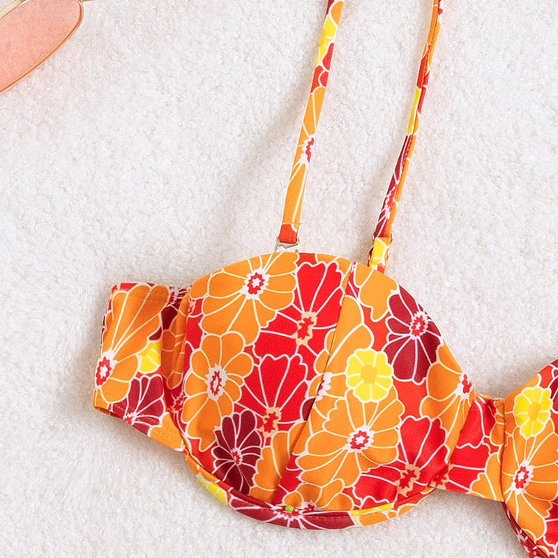 Damen Triangel-Bikini mit buntem Blumenmuster und verstellbaren Trägern Drune