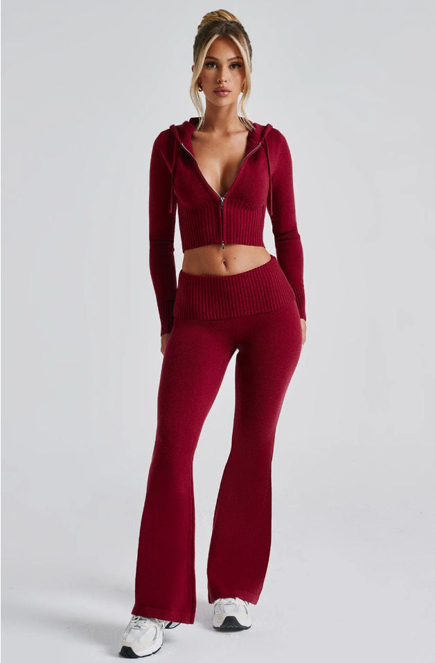 Damen Sportliches Crop-Set mit Kapuze und Zip Drune