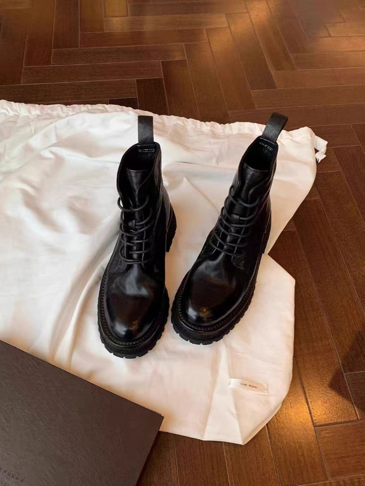 Damen robuste Schnürstiefel aus hochwertigem Leder mit rutschfester Sohle Drune