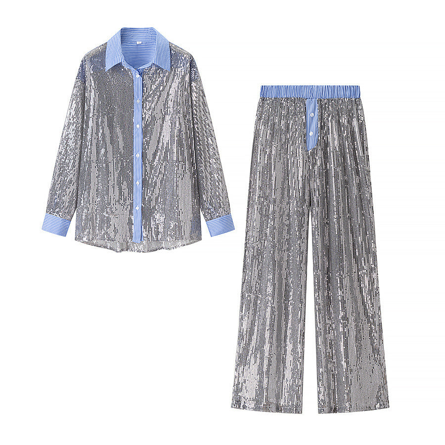 Damen Glamouröse Pailletten Pyjama-Set Drune