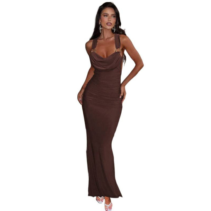 Damen Elegantes Maxikleid mit raffinierten Drapé-Details Drune