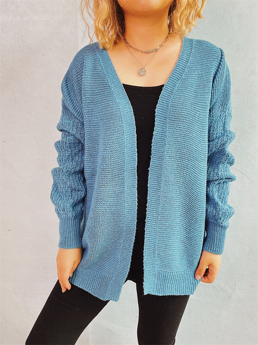 Damen lässige Strickjacke mit voluminösen Ärmeln und modernem Strukturmuster Drune