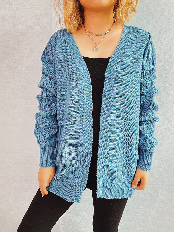Damen lässige Strickjacke mit voluminösen Ärmeln und modernem Strukturmuster Drune