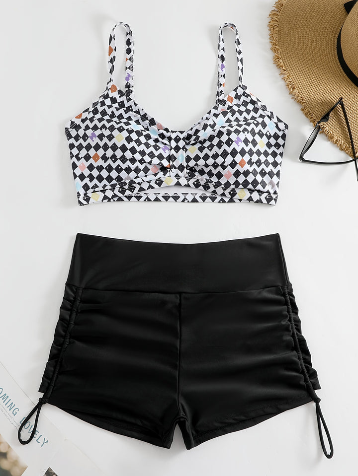 Damen Crop-Bikini Oberteil mit Rüschenbadeshorts Drune