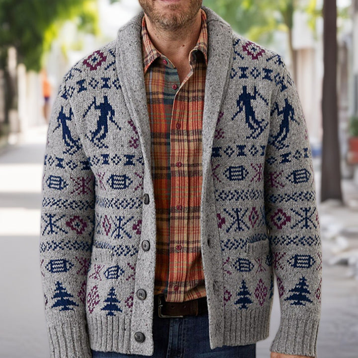Herren Strickjacke mit exklusivem Norweger-Muster und praktischen Taschen Drune