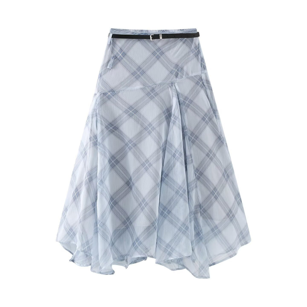 Damen Midikleid mit schwingendem Rock und Gürteldetails Drune