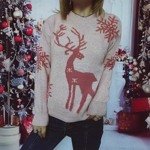Damen Weihnachts-Pullover mit festlichem Rentiermotiv und angenehmem Schnitt Drune