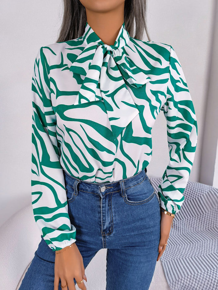 Damen Bluse mit modischem Zebra-Muster und elegantem Schleifenkragen Drune