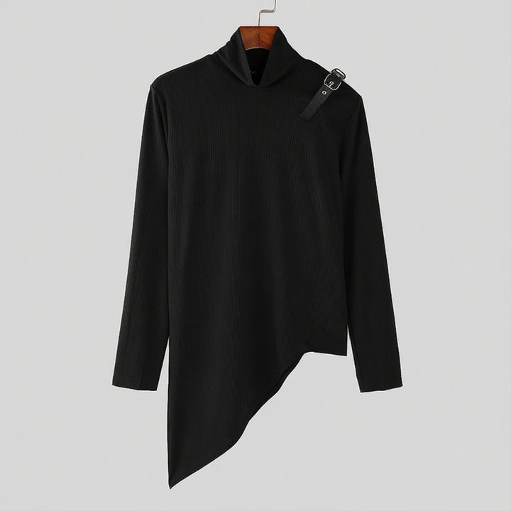 Damen nan asymmetrisches Longsleeve aus Feinstrick mit Stehkragen, diagonalem Saum und verstellbarem Schulterriemen Drune