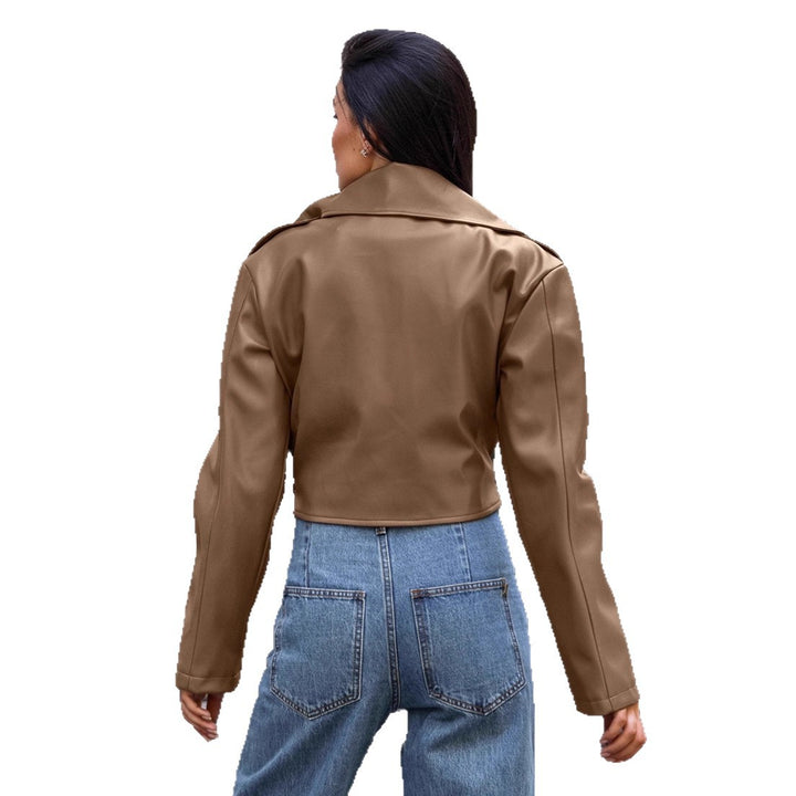 Damen Modische Kunstlederjacke mit taillierter Silhouette und trendy Gürtel Drune