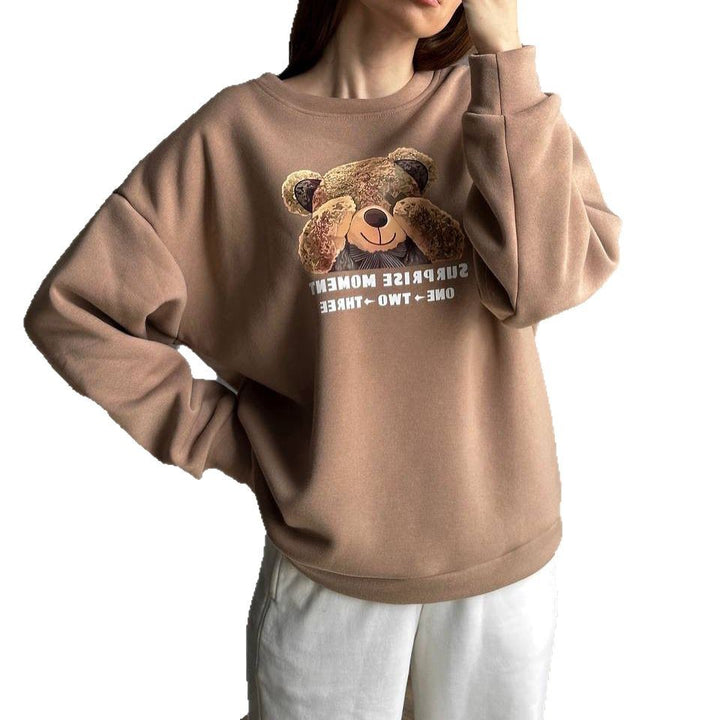 Damen lässiges Sweatshirt mit kreativem Bärenmotiv Drune