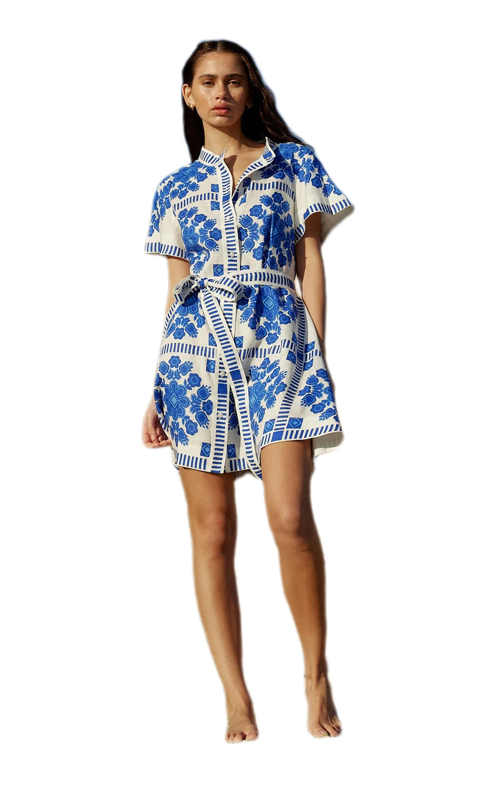 Damen Freizeitkleid mit floralem Muster und bequemen Taillengürtel Drune