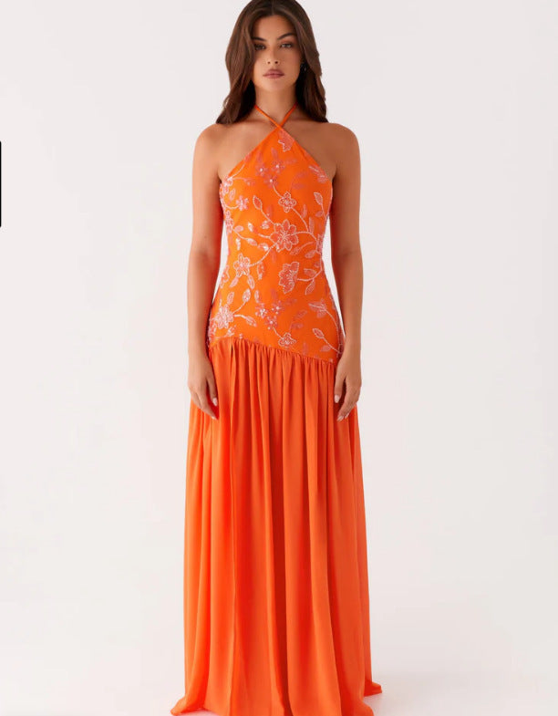 Damen Elegantes Maxikleid mit floralem Print und schwingendem Rock Drune