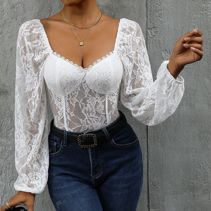Damen Spitzenbody mit romantischem Design und elegantem V-Ausschnitt Drune