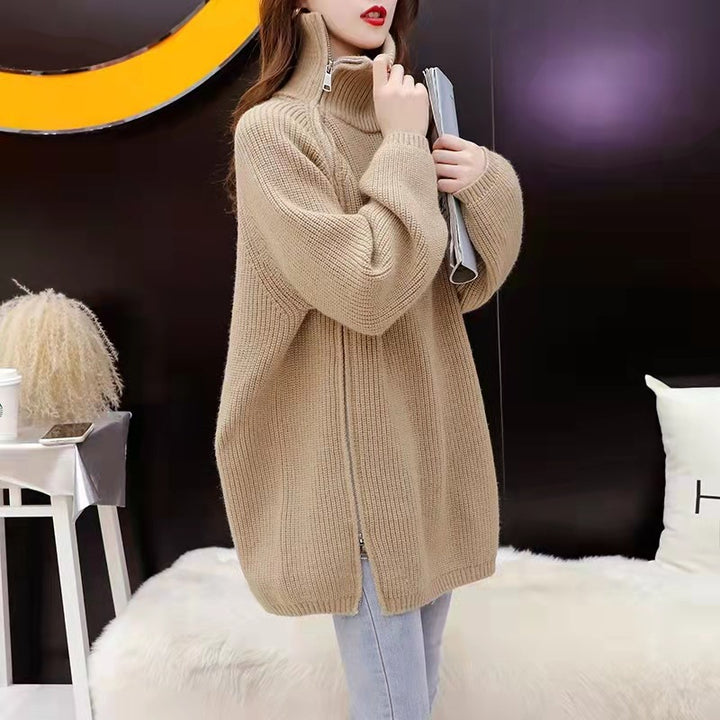 Damen Oversize Strickpullover mit Stehkragen Drune