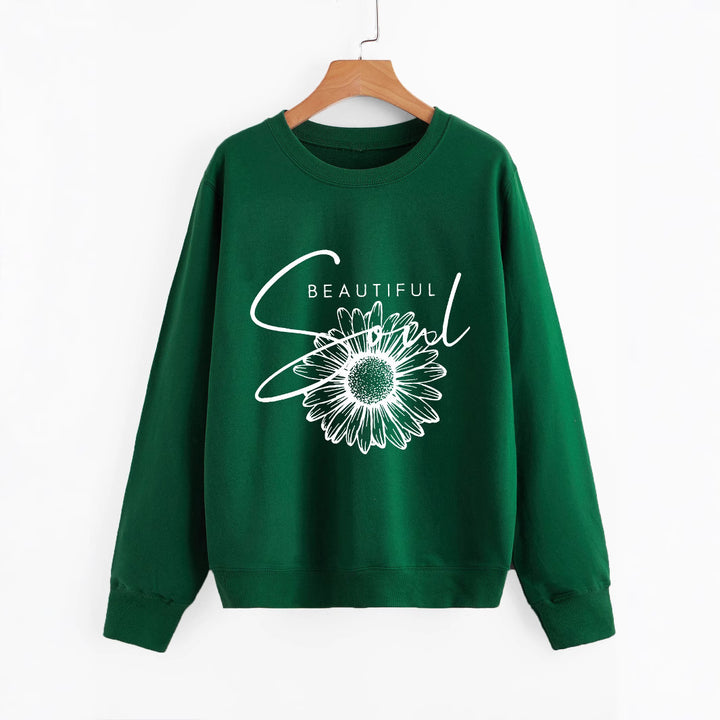 Damen Sweatshirt mit floralem Motiv und inspirierendem Schriftzug Drune