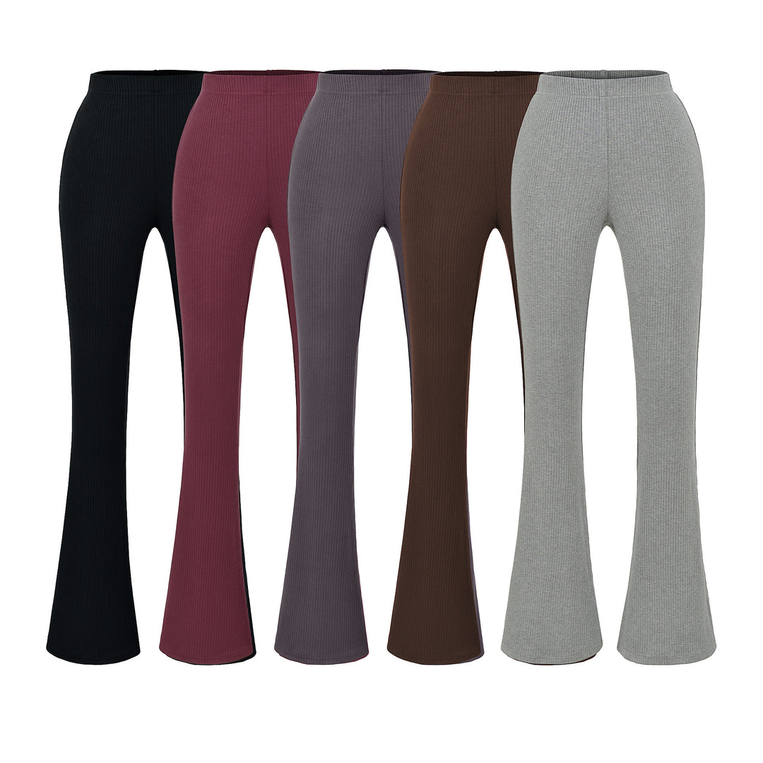 Damen elegante Flared-Hose mit hoch tailliertem Schnitt und feinem Rippdesign Drune