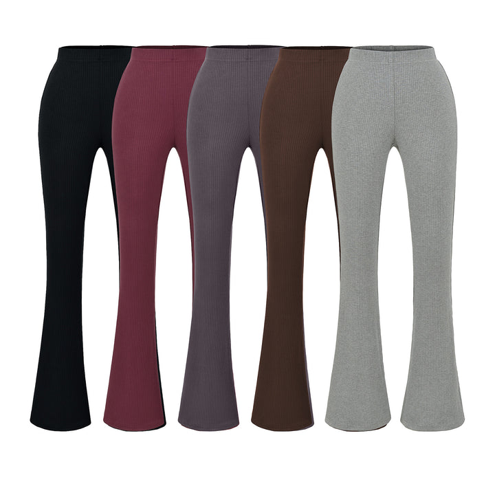 Damen elegante Flared-Hose mit hoch tailliertem Schnitt und feinem Rippdesign Drune