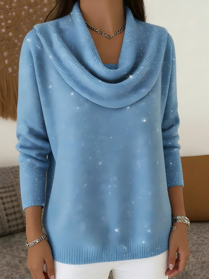 Damen nan fein gestrickter Pullover mit Wasserfallkragen und geripptem Saum Drune