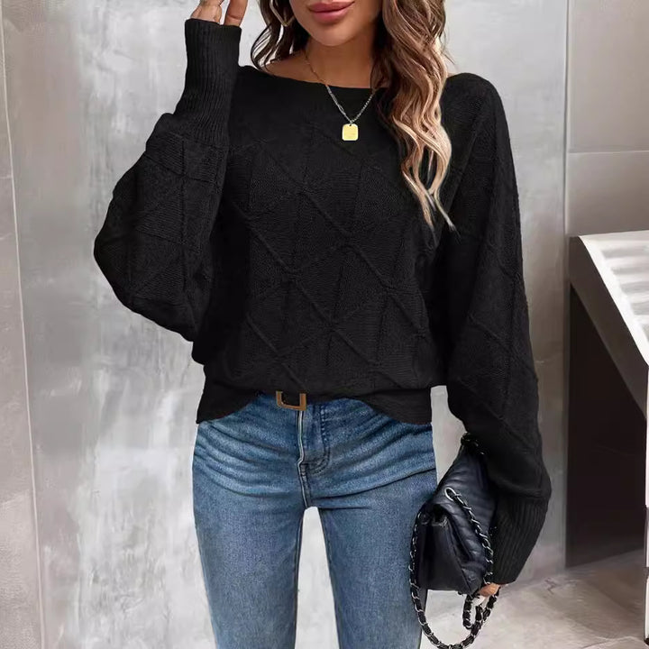 Damen Modischer Strickpullover mit modernem Rautenmuster und weitem Schnitt Drune