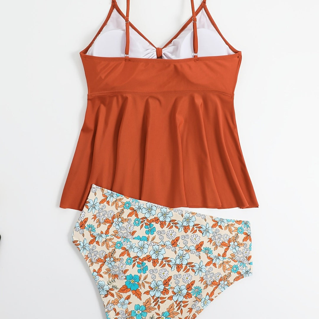 Damen Tankini-Set mit modischem Floral-Design und verstellbaren Trägern Drune