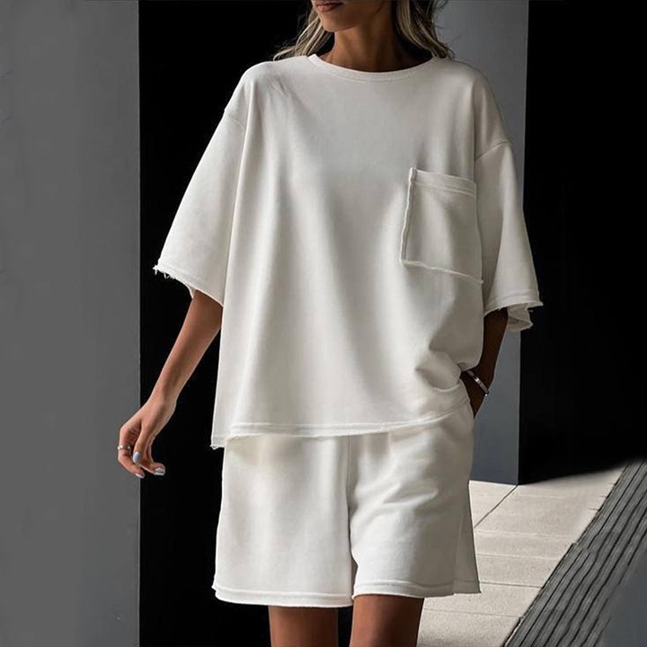 Damen lässiges Lounge-Set aus atmungsaktivem Material mit oversized T-Shirt und Shorts Drune