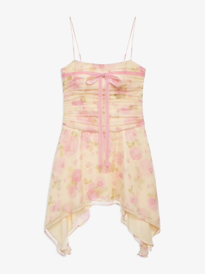 Damen Flower-Print Mini-Kleid mit asymmetrischem Saum und eleganter Raffung Drune