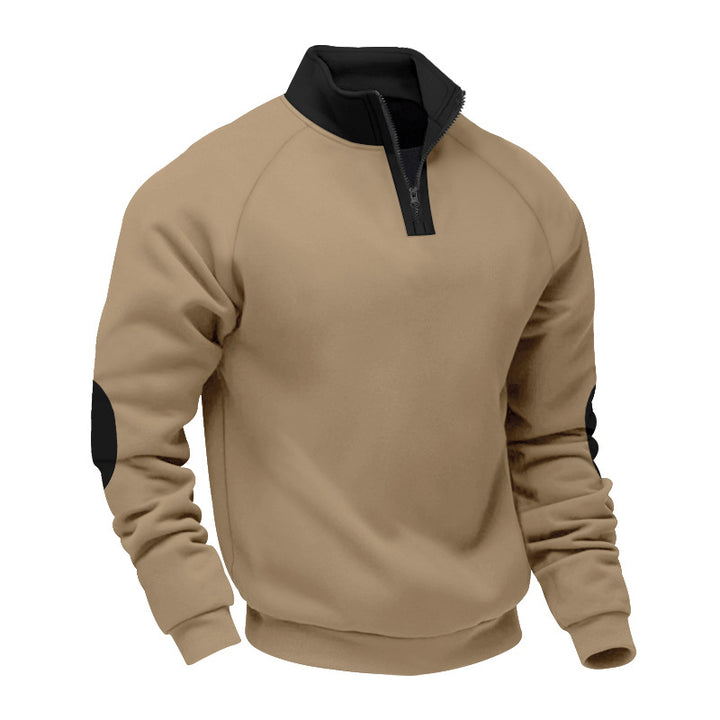 Herren nan Halbzip-Sweatshirt mit Stehkragen, Raglanärmeln und Ellbogenpatches Drune