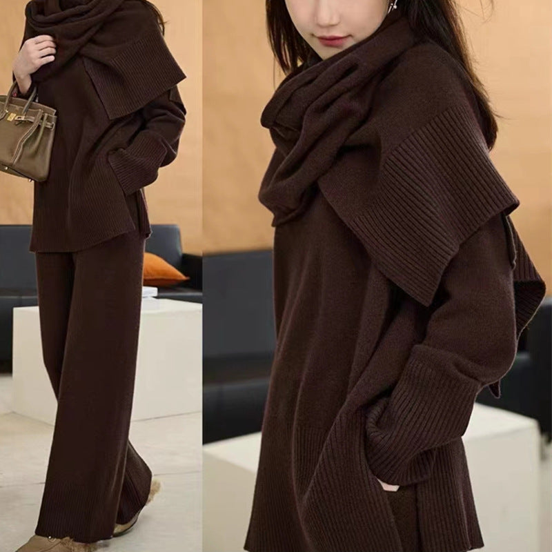Damen Strickensemble mit elegantem Rundhalsausschnitt und weitem Bein Drune