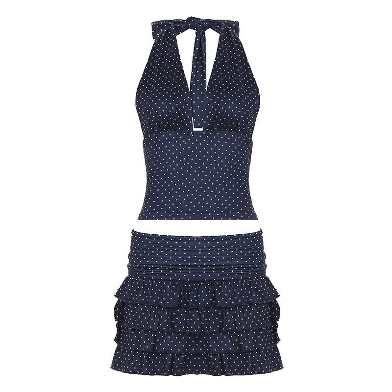 Damen Set mit vielseitigem Halterneck-Top und verspielt gekräuseltem Rock Drune