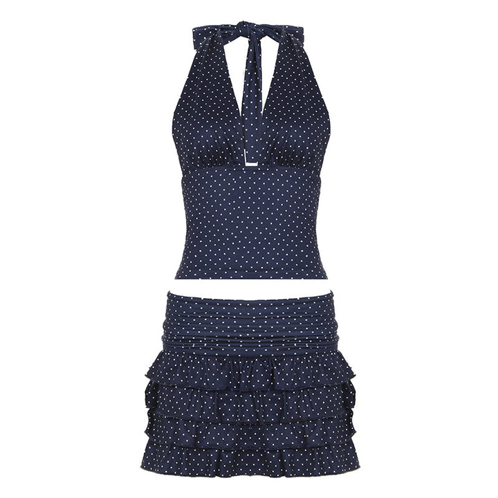 Damen Set mit vielseitigem Halterneck-Top und verspielt gekräuseltem Rock Drune