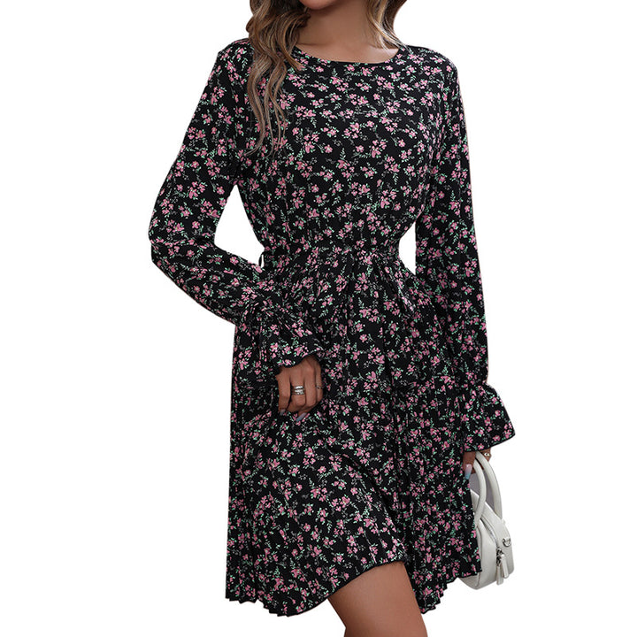 Damen Blumenkleid mit lässigem Wickeldesign und voluminösen Ärmeln Drune