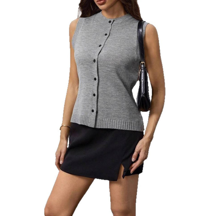 Damen Stricktop mit Knopfverschluss und ärmellosem Design Drune