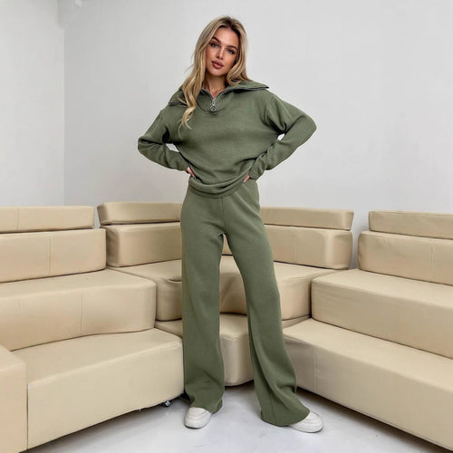 Damen gemütlicher Sportanzug aus weichem, atmungsaktivem Material mit stylischem Reißverschluss Drune