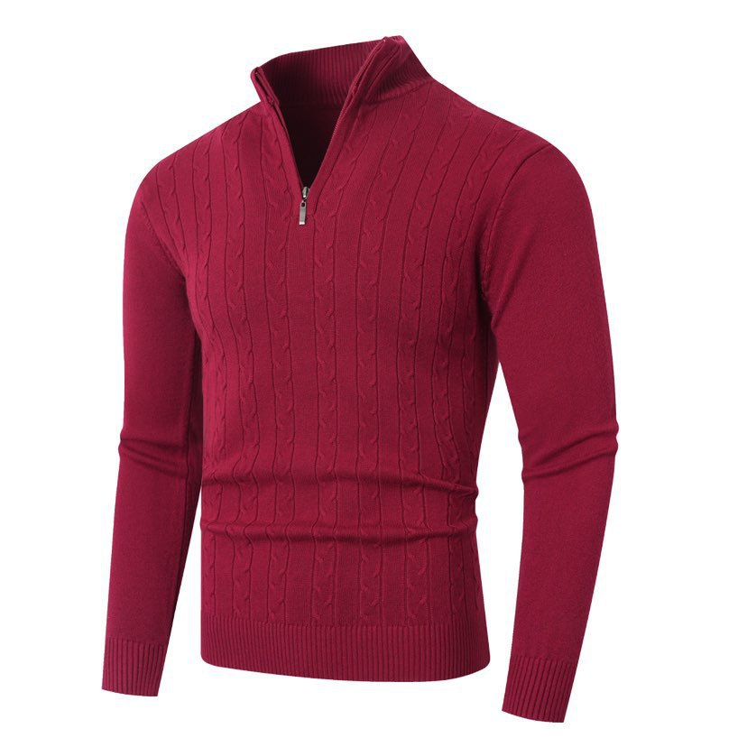 Herren nan gerippter Halbzip-Pullover mit Zopfmuster, Stehkragen und schmaler Passform Drune