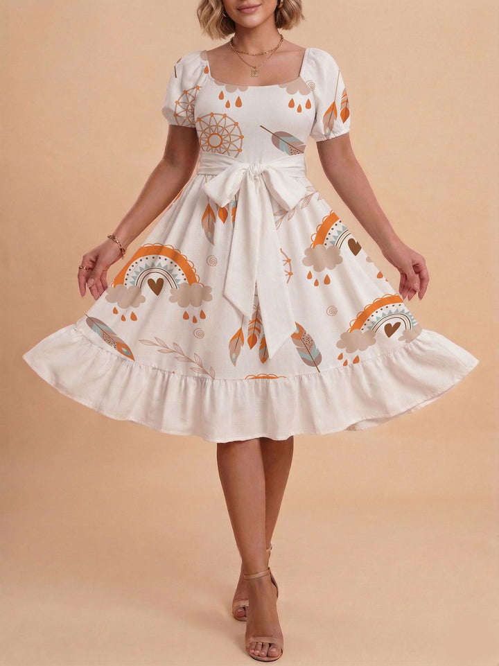 Damen Verspieltes Maxikleid mit Bärenmuster und taillierbarem Band Drune